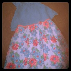 A floral pink and blue dress